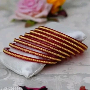 Red Traditional Gold Plated Bridal Ethnic Jewelry Bollywood Bangles - Foto 1 di 4