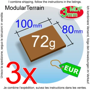 3x 3mm MDF Base 80x100mm 100x80mm 80mm 100mm Socle Cavalry Bike War Hammer 40k - Foto 1 di 7