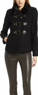 $348 NUEVO CON ETIQUETAS JUICY COUTURE Talla XS ABRIGO CORTO SWING TOGGLE CHAQUETA TONO NEGRO Foto 1 de 4