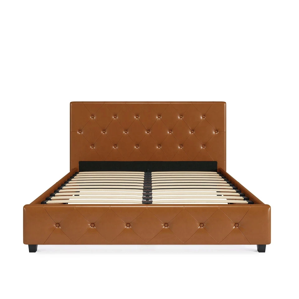 DHP 4582339 Dakota Upholstered Platform Bed Queen Camel Faux Leather