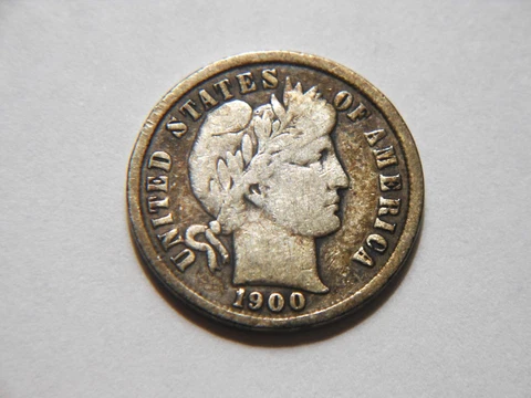 1900-P VF Vintage Silver Barber Dime with Nice Toning Cover