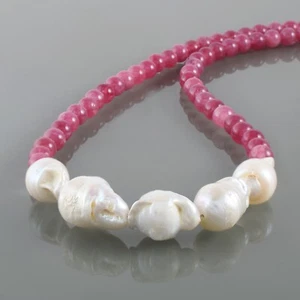 Handcrafted 18" Natural Turmalina Rosa Perla Redondo Cuentas Cadena Hilos Collar - Imagen 1 de 6