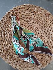 NWT JOHNNY WAS  Silk Scarf Key Clip Bag Charm Turquoise Brown