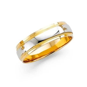 14K Real Two Tone Gold 6mm Plain Men's and Women's Wedding Band Ring Size 10 - Picture 1 of 1