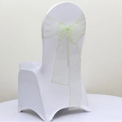Silla de organza verde claro marco silla lazo silla cinta boda cumpleaños decoración Foto 1 de 4