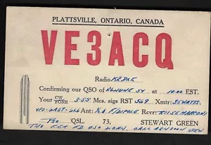 QSL RADIO CARD "VE3ACQ,Stewart Green,54",Plattsville,Ontario,Canada(Q8038) - Picture 1 of 2
