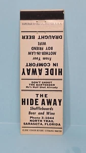 Vintage Streichholzheft Hülle VERSTECKEN Bar Sarasota Florida Shuffleboard Bier Humor - Bild 1 von 2