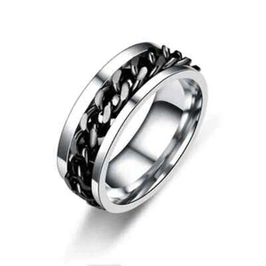 Men Wedding Ring Fidget Spinner Chain Reliever Stainless Steel Band Jewelry Gift - Picture 1 of 6