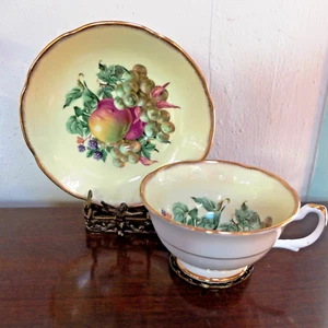 Vintage Royal Grafton Yellow Orchard Apple Blackberry Grapes Tea Cup Saucer - Picture 1 of 10