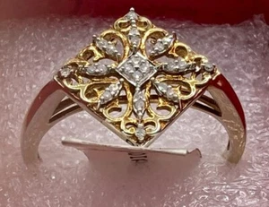 NIB Gold Plated Sterling Silver Lab-Created 24 Diamond Ring Sizes 4-10 - Picture 1 of 16
