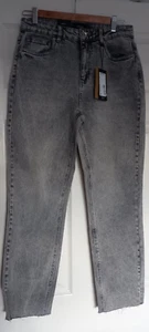 VERO MODA Jeans  30W 32L Grey Straight Leg Fray Hem Stretch Zip Fly New With Tag - Picture 1 of 24