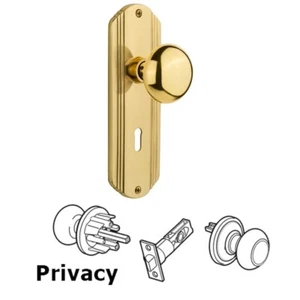 Nostalgic Warehouse Privacy Set Keyhole Deco Plate New York Knob Polished Brass - Picture 1 of 7