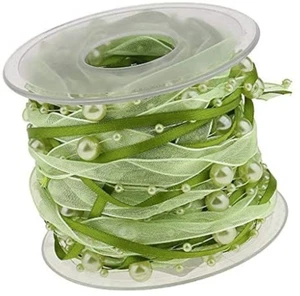 Cinta con cuentas de 3 cuerdas 33 pies/10 m cinta de gasa perla y adornos de encaje de organza - Imagen 1 de 17