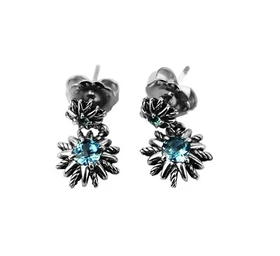 PENDIENTES DAVID YURMAN PLATA ESTERLINA STARBURST DOBLE GOTA TOPACIO AZUL NUEVOS 4E Foto 1 de 4