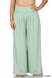 1X 2X 3X Women's Plus Size Wide Leg Pants Smocked Waist Soft Rayon Blend - Picture 1 of 18