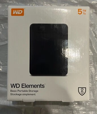 New WD 5TB Elements Portable, External Hard Drive - WDBU6Y0050BBK-WESN Sealed - Image 1 of 3