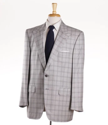 NWT $3495 D'AVENZA Light Gray Check Peak Lapel Wool-Silk Sport Coat 42 R - Image 1 of 4