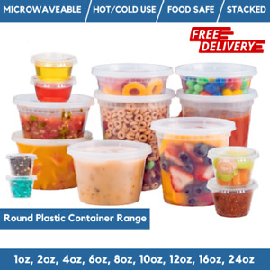Round Food Containers Clear Plastic Tubs With Lids Plastic Deli & Sauce Pots 