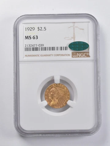 MS63 1929 $2.50 Indian Head Gold Quarter Eagle CAC NGC *6772 Cover
