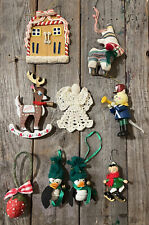 Lot 9 Vintage Christmas Ornaments Wood Angel Bells Reindeer Ice Skate Homemade