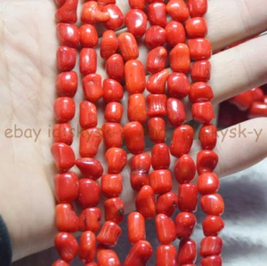 Natural 7-11mm Vintage Estate Chunky Red Coral Barrel Loose Beads 15“ Strands - Picture 1 of 4