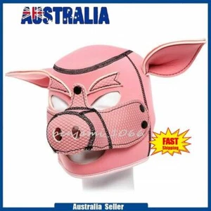 Pink Pig Mask Bondage Pig Head Hood Mask Men Fetish Restraints Pet Cosplay Hood - Picture 1 of 11
