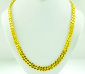 24K Solid Flat Curb Link Handmade Chain Necklace Yellow Gold 70.00 grams - Picture 1 of 5