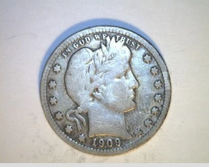 1909 US Barber Quarter, Average Grade Circulated, .18084 Oz Silver (US-5971) - Picture 1 of 2