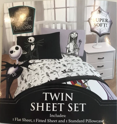 Disney Nightmare Before Christmas Jack Skellington Goth Halloween TWIN Sheet Set - Image 1 of 4
