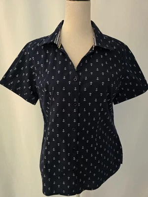 Basic Editions navy blue women top Size M                    T1086 - Image 1 of 4