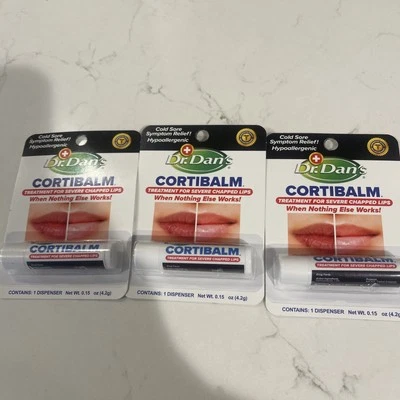 DR. DAN’S Dr. Dan's CortiBalm Lip Balm Stick 0.14oz. 3 Pack. NEW SEALED x3