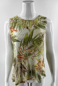 Camiseta sin mangas Jill Love de lino talla XS verde coral palma estampado tropical sin mangas - Imagen 1 de 6