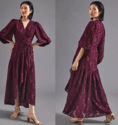 Xs Anthropologie Hutch Rosa Floral Maxi Dress Wine Womens Burgundy maroon wrap - Image 1 of 4