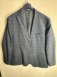Kenneth Cole Awearness Mens 54L Slim Black Blue Plaid Light Unstructured Stretch - Picture 1 of 15