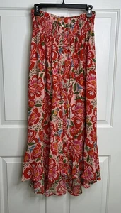 Rachel Zoe gesmokte Taille Midirock Damen Large Boho Beach Resort rot Blumen - Bild 1 von 11