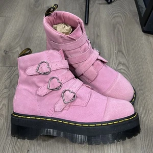 RARE Dr Martens X Devon Lazy Oaf Buckle Pink Heart Platform Chunky Boots Size 11 - Bild 1 von 8