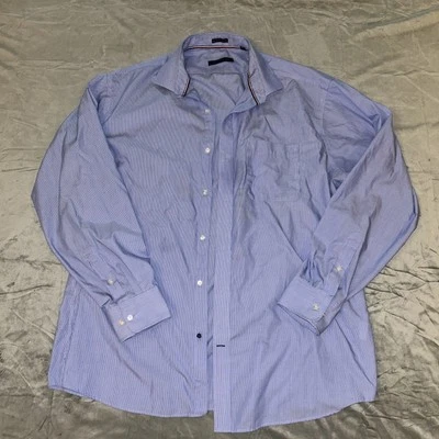 Tommy Hilfiger Regular Fit Non Iron Blue Striped Button Shirt Mens 18 34/35 - Image 1 of 4