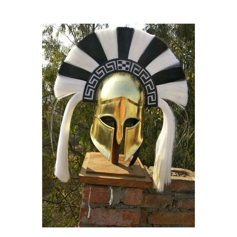 300 Casco Griego Rey Espartano con Pluma Forro Blanco y Negro Película Juegos con disfraces Foto 1 de 4
