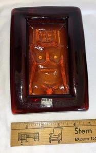 Erik Hoglund Kosta Boda Round Paperweight Ashtray Amber Nude Woman 2.75” - Picture 1 of 8
