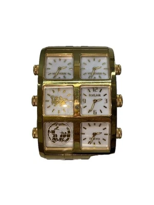 Ice Link 4 Zonas Horarias Cuarzo Analógico Reloj Dorado Grande Único Excelente JAPÓN Foto 1 de 4
