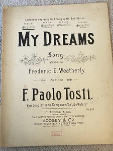 1893 MY DREAMS Antique Sheet Music by F. Paolo Tosti, Frederic Weatherly - Picture 1 of 7
