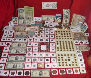 OLD VINTAGE COIN COLLECTION 1880 MORGAN RED 5 DOLLAR SILVER GOLD US WORLD LOT NR - Picture 1 of 24