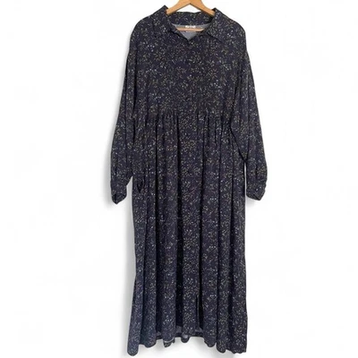 Maxi Vestido Vintage Laura Ashley Azul Marino Floral Manga Larga Cuello Botón Reino Unido 16 XL Foto 1 de 4