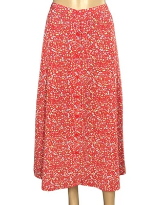 Falda Christopher Banks Floral Naranja Calce y Acampanada Botón Frontal Talla 6 Foto 1 de 4