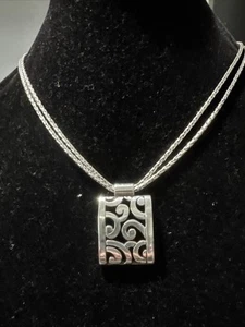 Brighton Silver Double Strand Deco Lace Square Pendant Necklace - Picture 1 of 11