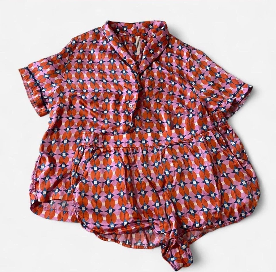 Conjunto de pijama Anthropologie para mujer rosa/naranja patrón geométrico con pantalones cortos talla L Foto 1 de 4