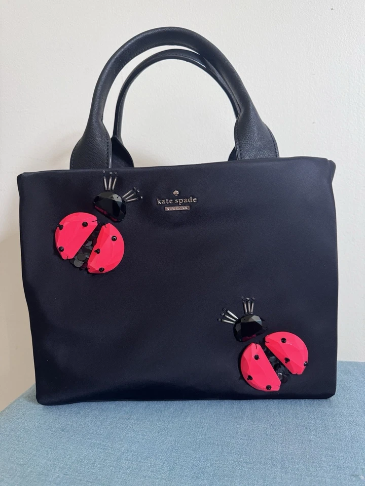 Bolso Kate Spade New York Negro Nylon Cuentas Lentejuelas 3D Ladybugs De Colección KSNY Foto 1 de 4
