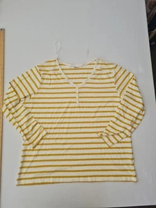 Ladies Top Damart Size 22 Long Sleeve Strips White Mix 29626 - Picture 1 of 13