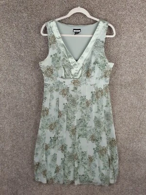 Vtg Believe Y2K Dress Womens 14 Green Floral Midi Flowy V-Neck Fairy Whimsigoth - Image 1 of 4