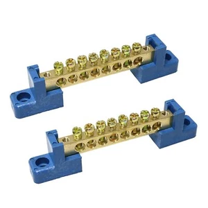 2pcs 8 Positions Terminal Bus Bar Block Brass Wire Screw Grounding Strip - Picture 1 of 5